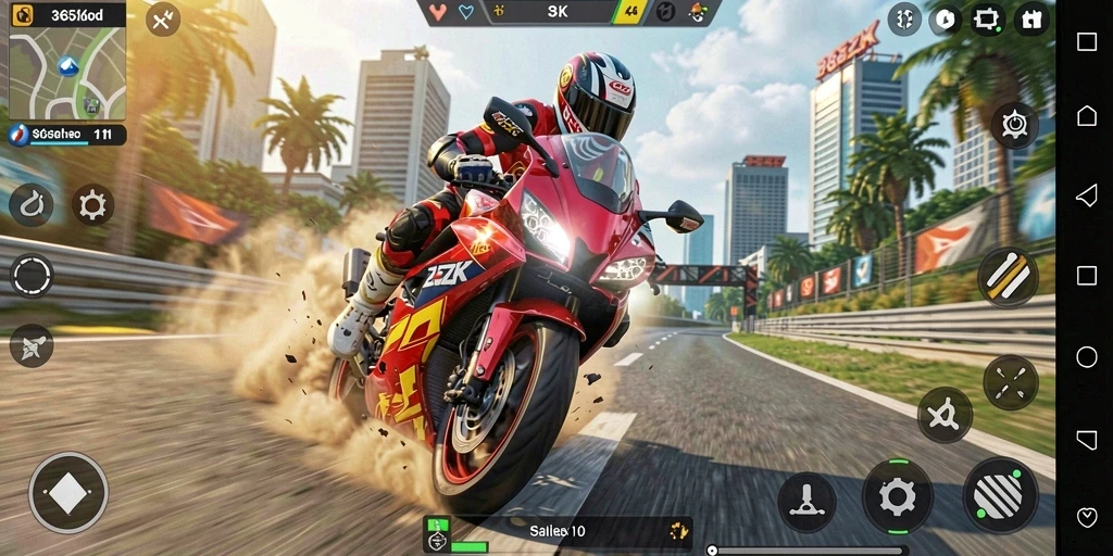 Screenshot gameplay <strong>365ZK</strong> menunjukkan aksi balapan motor yang mendebarkan.