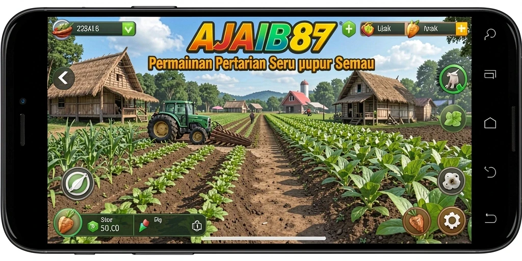 Tampilan menarik gameplay AJAIB88 dengan ladang penuh tanaman.