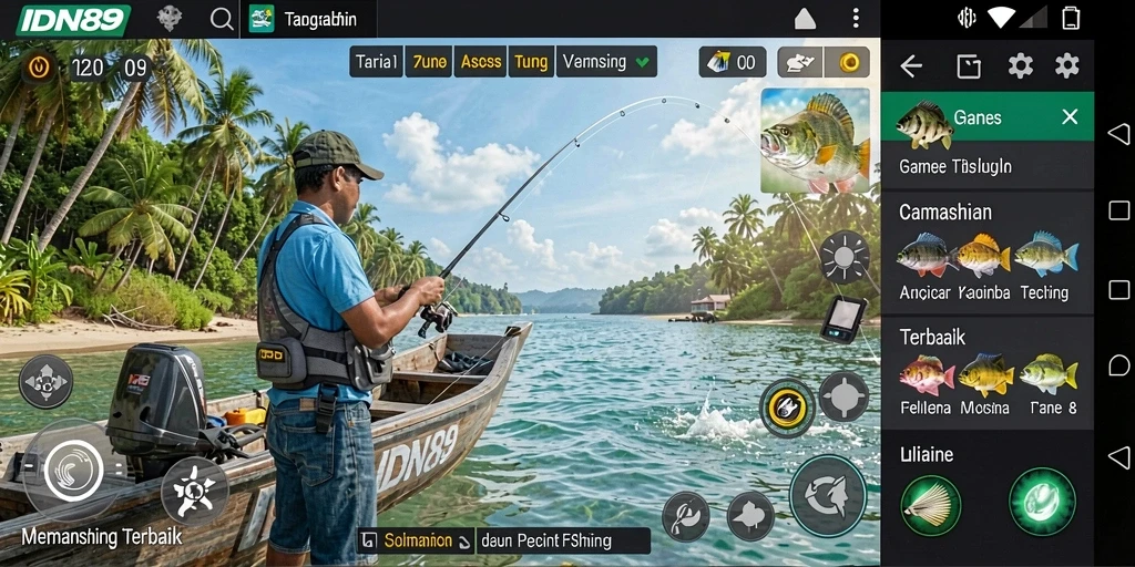 Gameplay menegangkan saat memancing di IDN89 yang penuh warna.