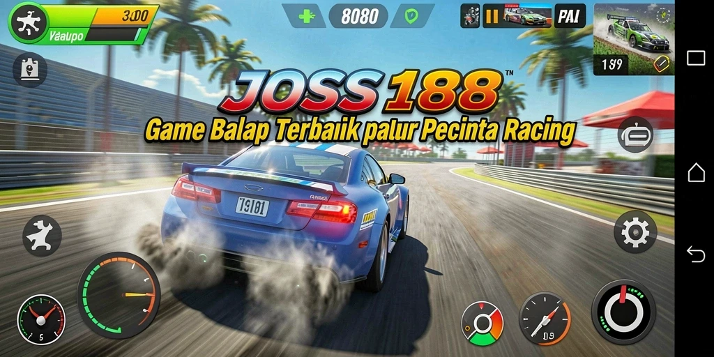 Screenshot gameplay JOSS188 menunjukkan aksi balapan yang mendebarkan.