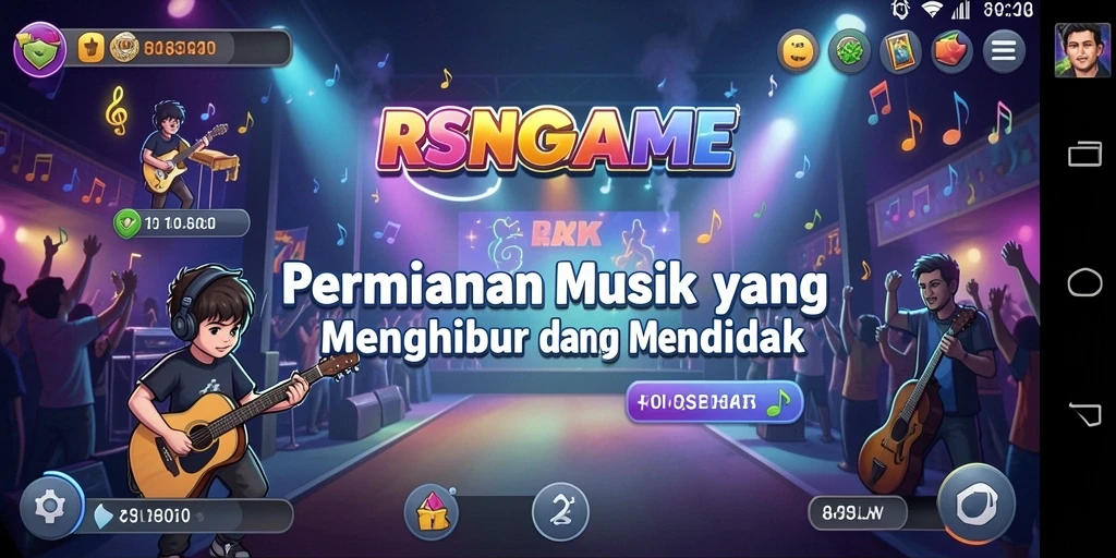 Tampilan gameplay RSNGAME dengan berbagai genre musik yang menyeru.